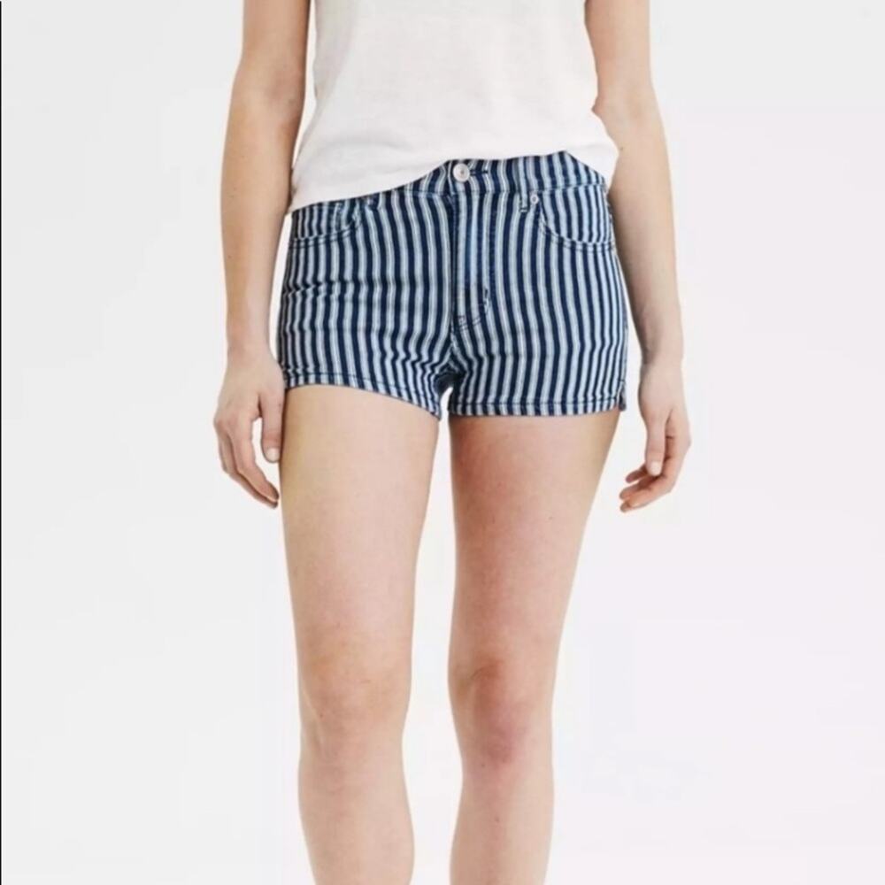 American Eagle Hi-Rise Shortie Striped Blue/White Shorts